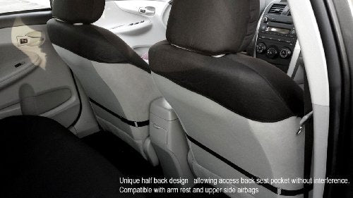 New Black Flat Cloth Universal Fit Car Seat Covers with Large American Flag Logo Headrest Covers Support 60/40 Split Seats - Yupbizauto