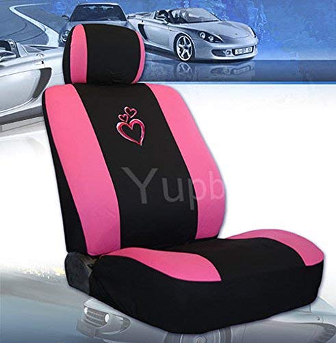 Yupbizauto New Large Embroidery Pink Heart Flat Cloth Car Truck Front Rear Seat Covers Set for Women Universal Size - Yupbizauto