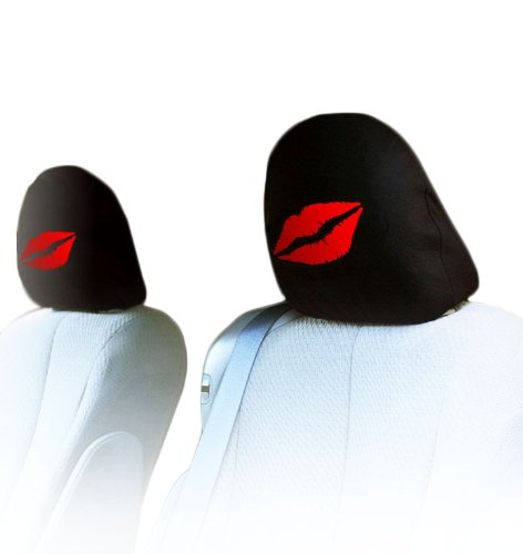 Yupbizauto 4X Kiss Lips Logo Accessories Headrest w/Black Cloth Car Seat Covers - Yupbizauto