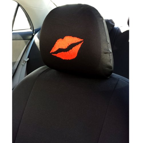 Yupbizauto 4X Kiss Lips Logo Accessories Headrest w/Black Cloth Car Seat Covers - Yupbizauto