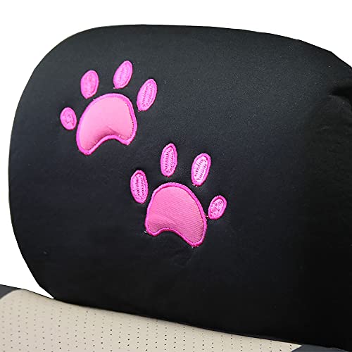 YupbizAuto 2 Tone Black and Pink with Pink Paws Logo Front and Rear Fabric Car Seat Covers Support 50/50, 60/40 Rear Split Seat for Women Universal Size - Yupbizauto