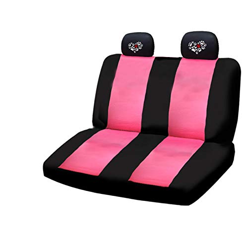 NEW 12 Pieces Pink Flat Cloth Front and Rear Car Seat Covers With Embroidery Paws Heart Headrest Covers and Gift Universal Size - Yupbizauto