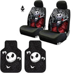Plasticolor Nightmare Before Christmas Jack Skellington Ghostly Car Truck SUV Seat Covers Heavy Duty Rubber Floor Mats Bundle Set - Yupbizauto