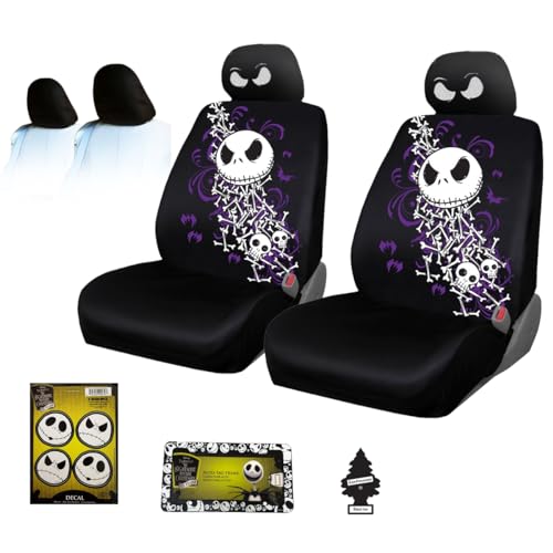 Yupbizauto Plasticolor Nightmare Before Christmas Jack Skellington Bone Design Car Truck SUV Seat and Headrest Covers Bundle Set - Yupbizauto
