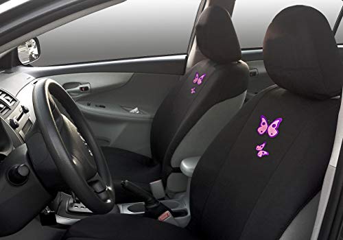 YupbizAuto Black Color Fabric Embroidery Butterfly Logo Universal Auto Car Truck Seat Covers Full Set For Women - Yupbizauto