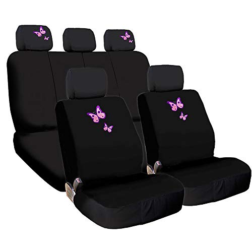 YupbizAuto Black Color Fabric Embroidery Butterfly Logo Universal Auto Car Truck Seat Covers Full Set For Women - Yupbizauto