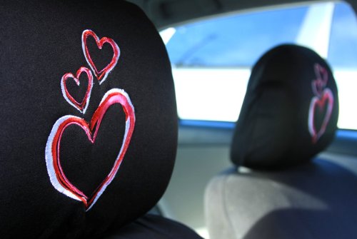 Yupbizauto New Large Pink Heart Car Truck SUV Seat Covers with Embroidery Logo Headrest Covers Floor Mats Gift Set for Women Universal Size - Yupbizauto