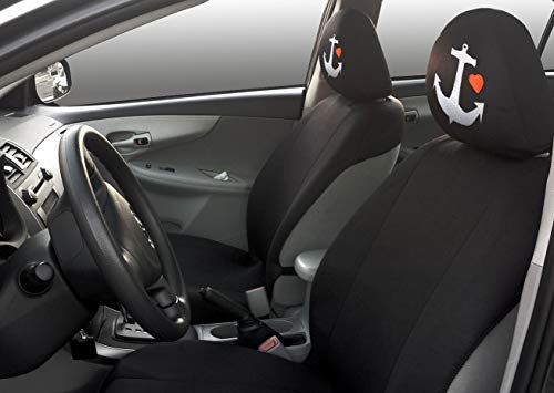 New Yupbizauto Black Flat Cloth Universal Fit Car Truck SUV Seat Covers With Embroidery Logo Headrest Covers Support 60/40 Split Seats (Anchor) - Yupbizauto