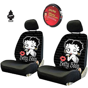 Yupbizauto New Betty Boop Timeless Design Front Low Back Car Seat Covers & Steering Wheel Cover Set - Yupbizauto
