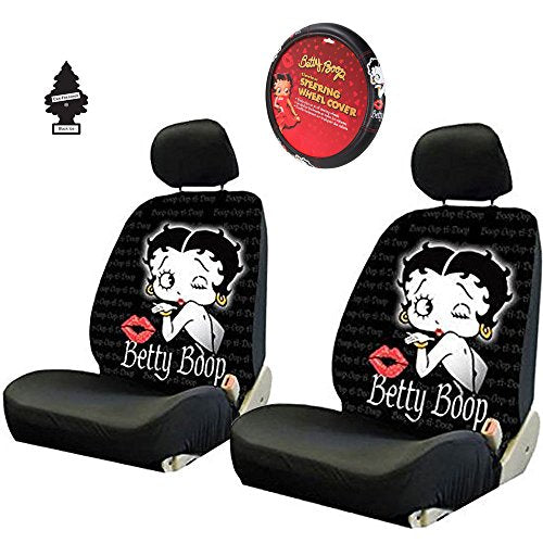Yupbizauto New Betty Boop Timeless Design Front Low Back Car Seat Covers & Steering Wheel Cover Set - Yupbizauto