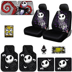 Yupbizauto 10 Pieces Bundle Nightmare Before Christmas Jack Skellington Bone Design Car Truck SUV Seat Covers Rubber Front and Rear Floor Mat Sunshade Air Fresheners Set - Yupbizauto