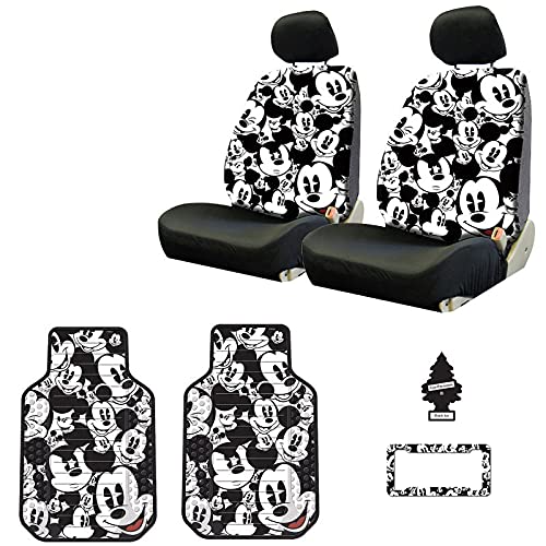 Yupbizauto Disney Mickey Mouse Car Seat Covers Floor Mats License Plate Frame Accessories Set with Air Freshener - Yupbizauto
