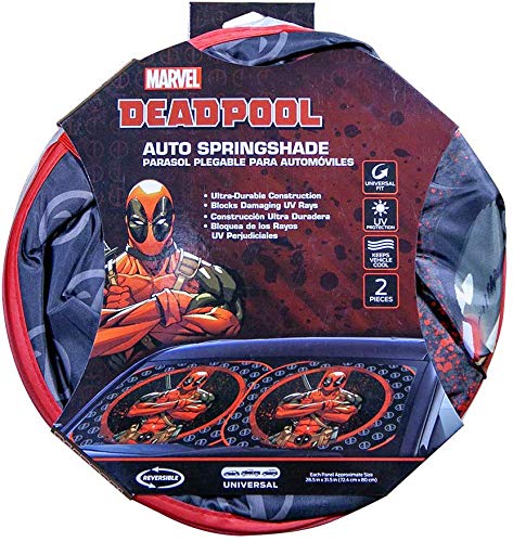 Auto Car Windshield Spring Sunshade with Deadpool Design 2 Pieces Bundle Set with Air Freshener - Yupbizauto