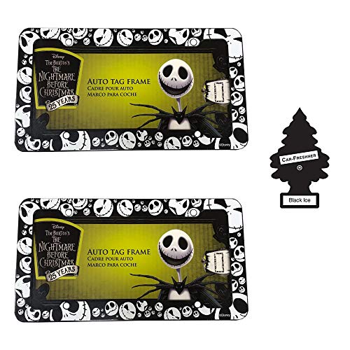 YupbizAuto Pair of Disney Nightmare Before Christmas Jack Skellington Plastic License Plate Frame Bundled with Air Freshener - Yupbizauto