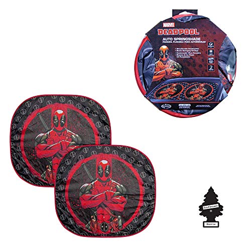Auto Car Windshield Spring Sunshade with Deadpool Design 2 Pieces Bundle Set with Air Freshener - Yupbizauto