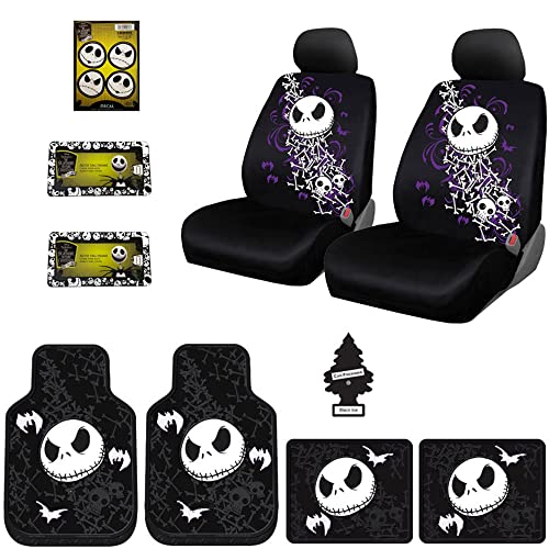Yupbizauto New 10 Pieces Bundle Nightmare Before Christmas Jack Skellington Car Truck SUV Seat Covers Floor Mat Set with Little Tree Air Freshener Set - Yupbizauto