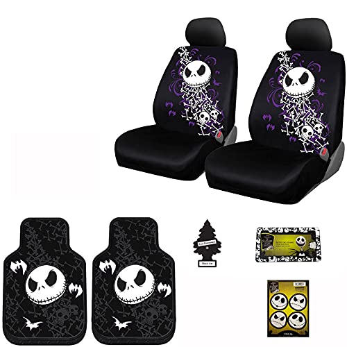 Yupbizauto Nightmare Before Christmas Jack Skellington Car Truck SUV Seat Covers Rubber Floor Mat Set with Air Freshener Bundle Set - Yupbizauto