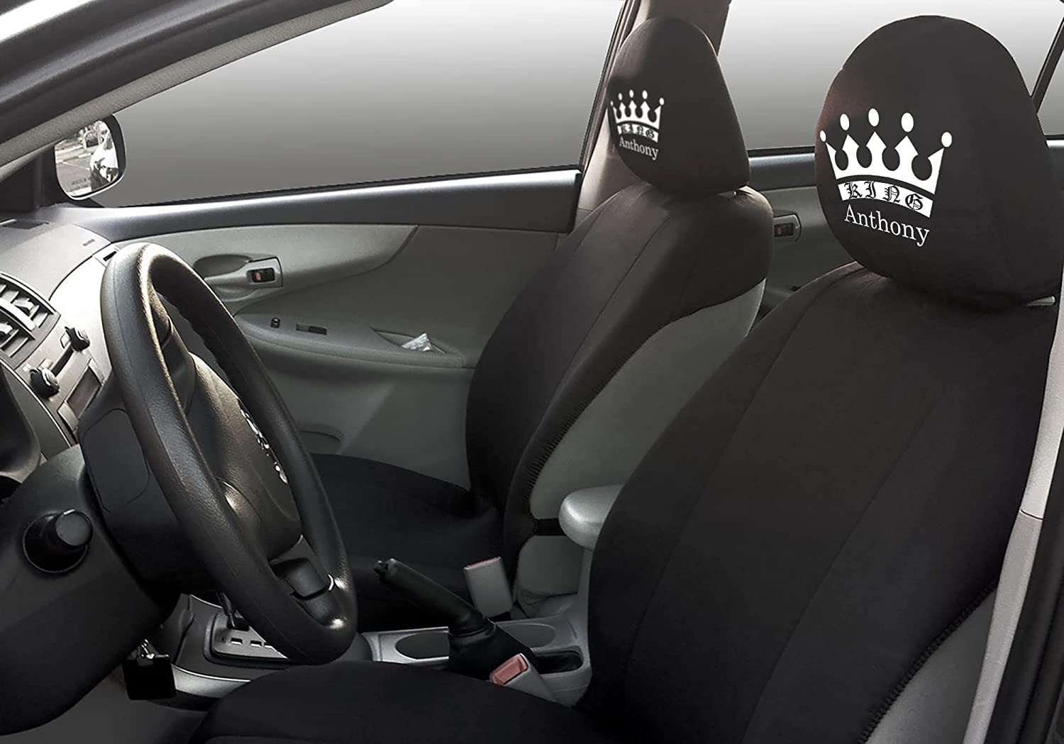 YupbizAuto Personalized Personalized Vinyl Heat Transfer Vinyl King Logo Auto Truck SUV Car Seat Headrest Cover Accessory - Yupbizauto