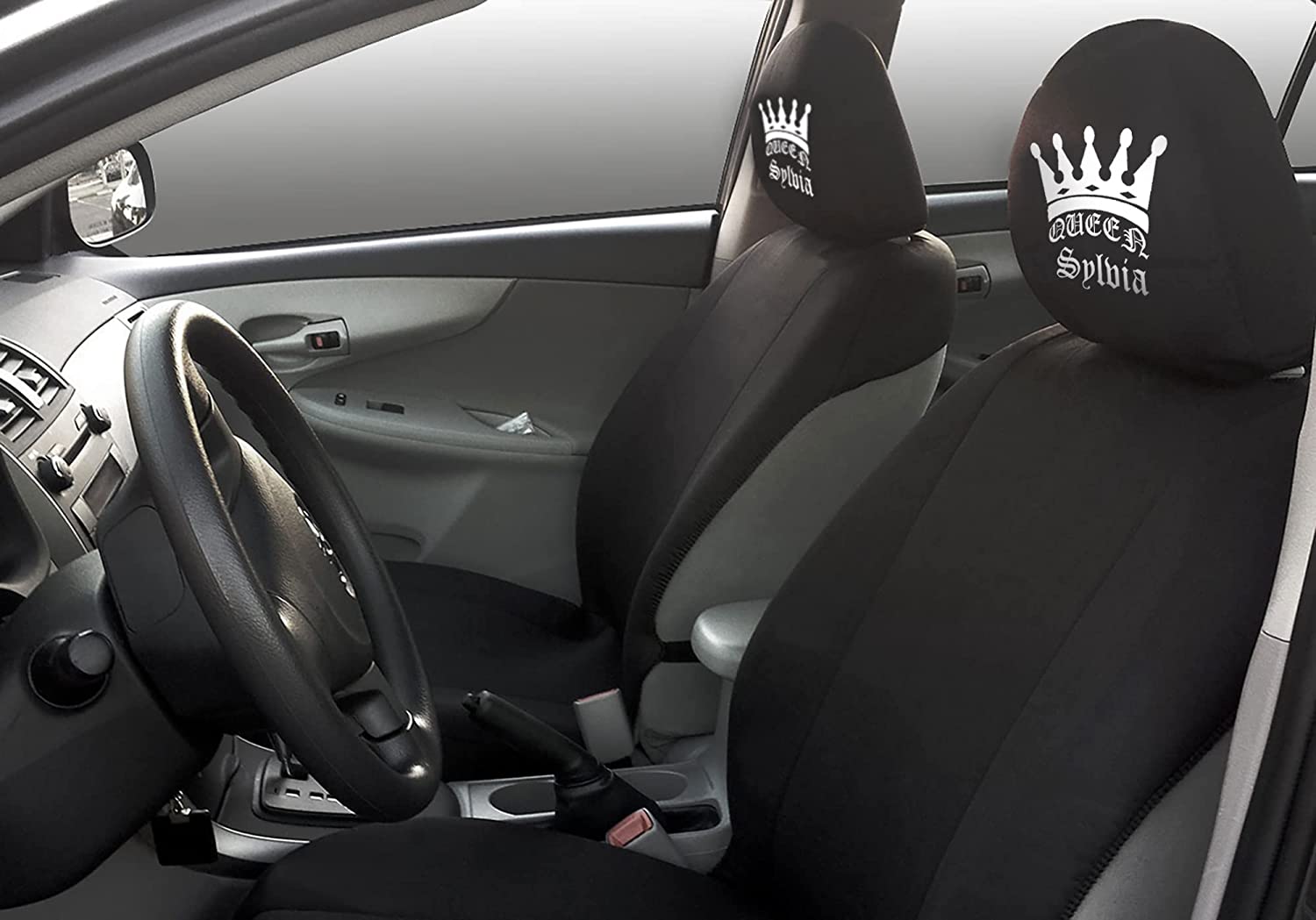 YupbizAuto Personalized Personalized Vinyl Heat Transfer Queen Logo Auto Truck SUV Car Seat Headrest Cover Accessory - Yupbizauto