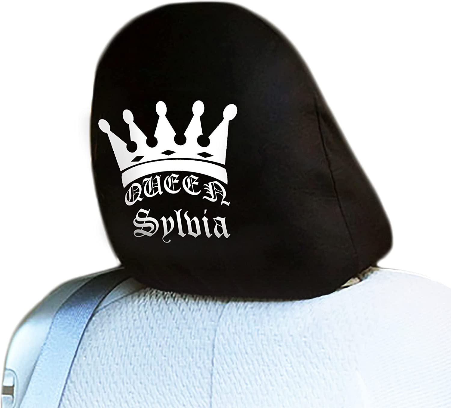 YupbizAuto Personalized Personalized Vinyl Heat Transfer Queen Logo Auto Truck SUV Car Seat Headrest Cover Accessory - Yupbizauto