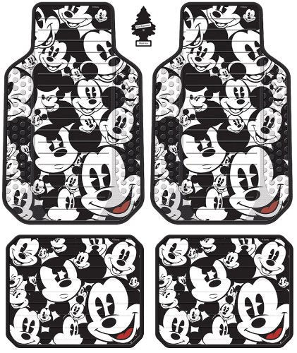 Yupbizauto Disney Mickey Mouse Design Low Back Car Seat Covers Spring Shades Floor Mats License Plate Frame Accessories Set with Air Freshener - Yupbizauto