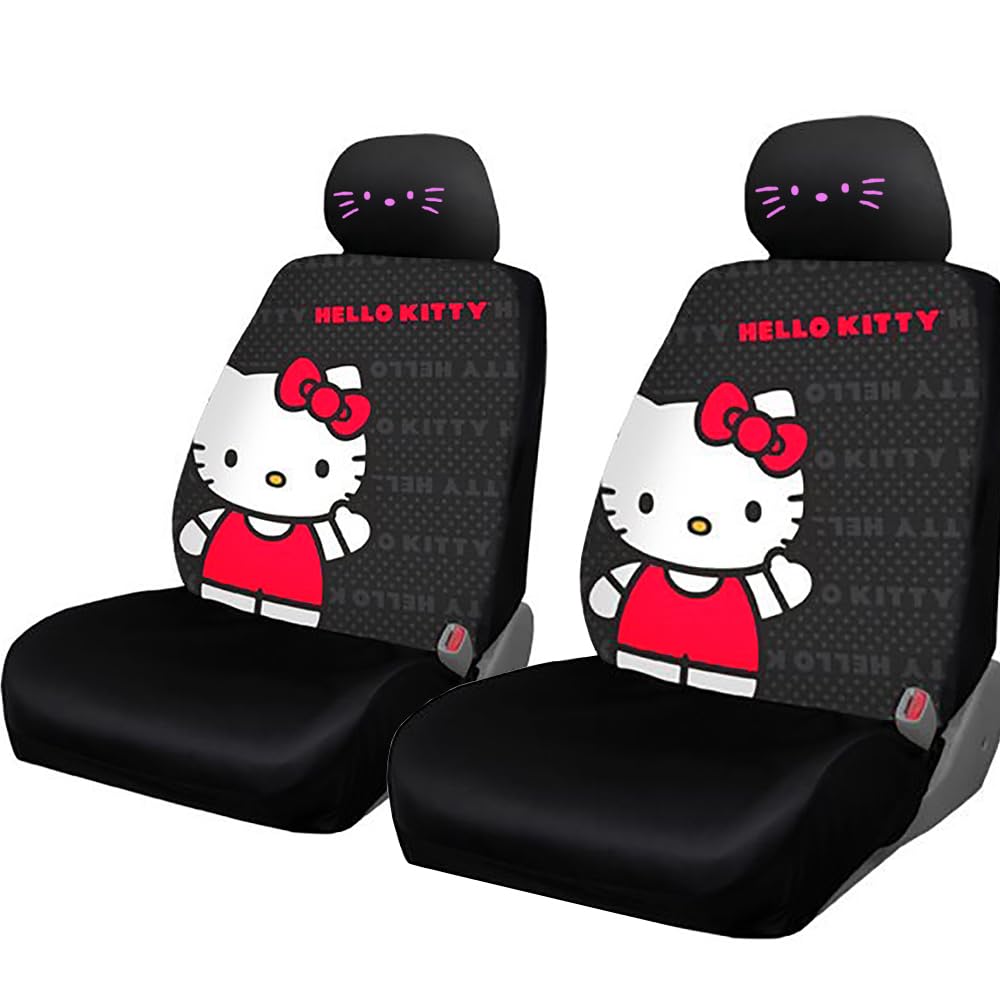 Yupbizauto Hello Kitty Cord Car Seat Cover with Embroidery Pink Kitty Face Headrest Covers and Air Freshener - Yupbizauto