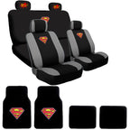 Ultimate Superman Car Seat Covers and Carpet Floor Mats from BDK Bundled with Classic POW Logo Headrest Covers Gift Set Shipping Included - Yupbizauto