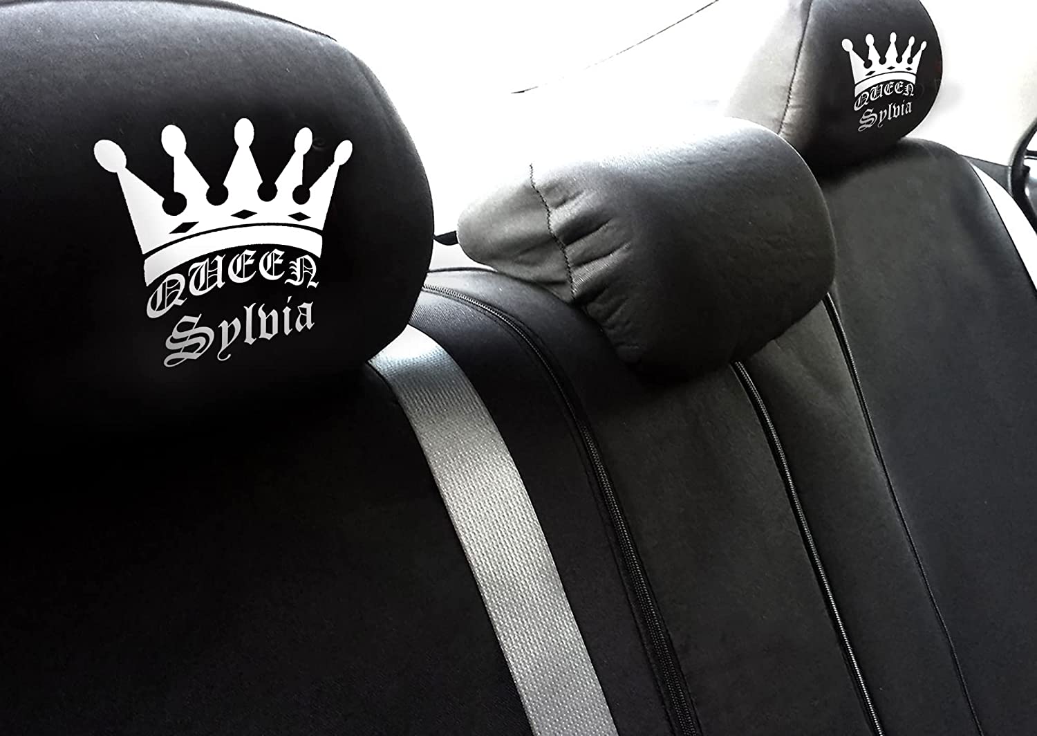 YupbizAuto Personalized Personalized Vinyl Heat Transfer Queen Logo Auto Truck SUV Car Seat Headrest Cover Accessory - Yupbizauto