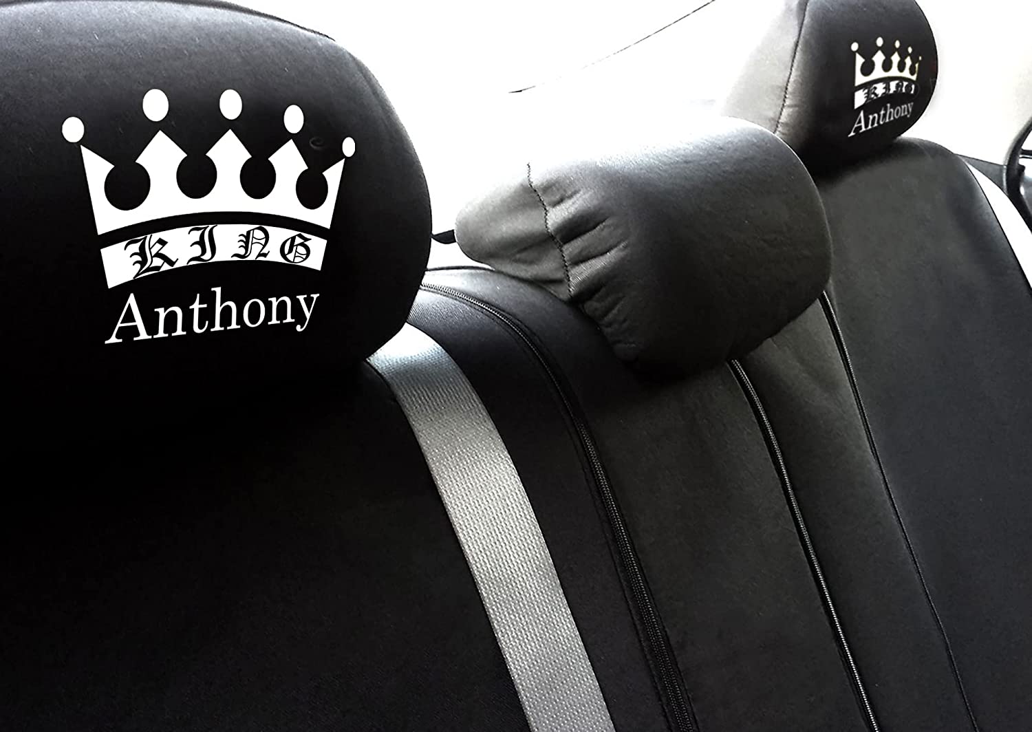 YupbizAuto Personalized Personalized Vinyl Heat Transfer Vinyl King Logo Auto Truck SUV Car Seat Headrest Cover Accessory - Yupbizauto