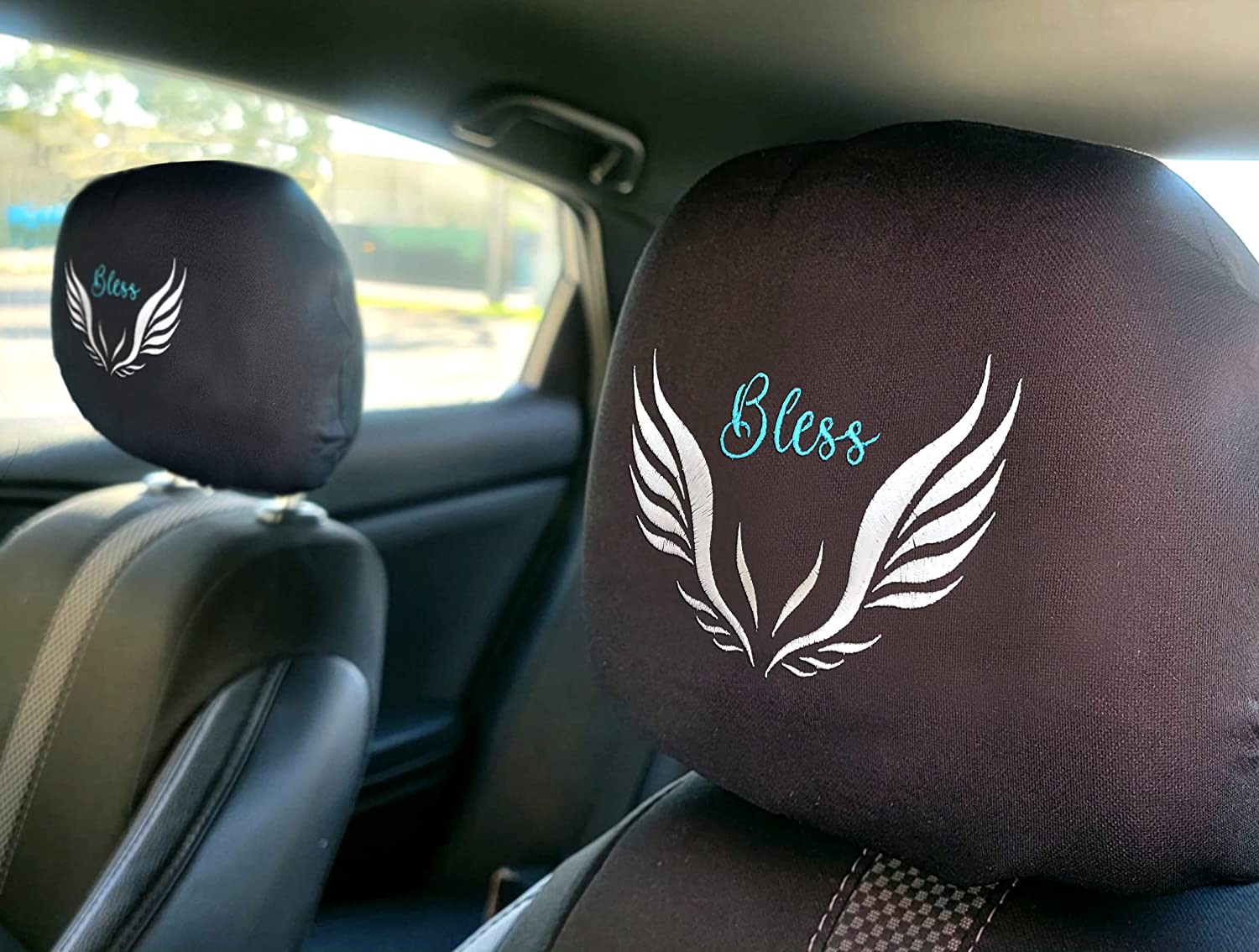 YupbizAuto Personalized Embroidery Wing Logo Auto Truck SUV Car Seat Headrest Cover Accessory - Yupbizauto
