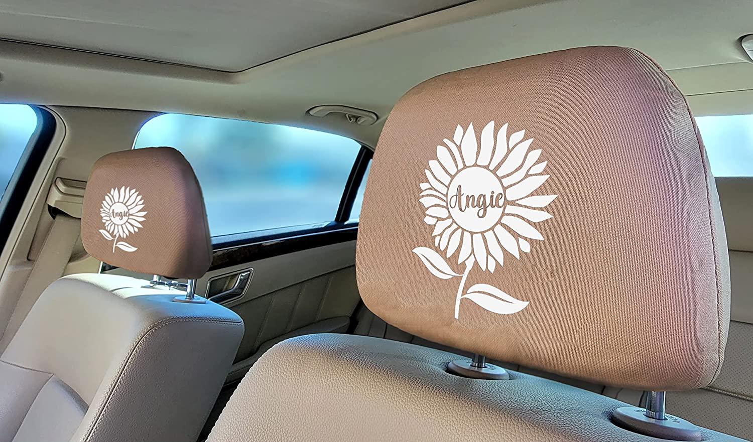 Yupbizauto Personalized Personalized Vinyl Heat Transfer Sunflower Logo Auto Truck SUV Car Seat Headrest Cover Accessory - Yupbizauto