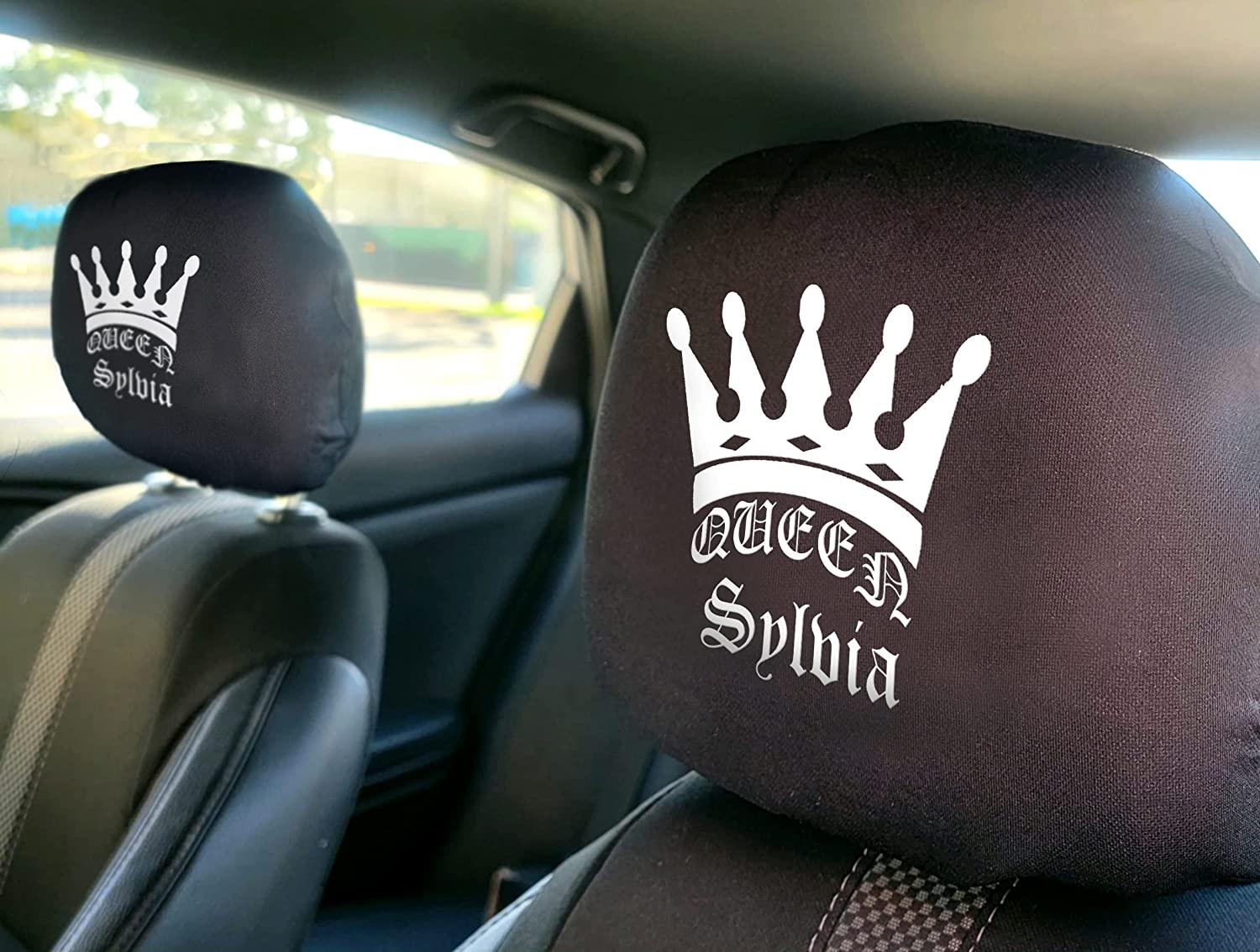 YupbizAuto Personalized Personalized Vinyl Heat Transfer Queen Logo Auto Truck SUV Car Seat Headrest Cover Accessory - Yupbizauto
