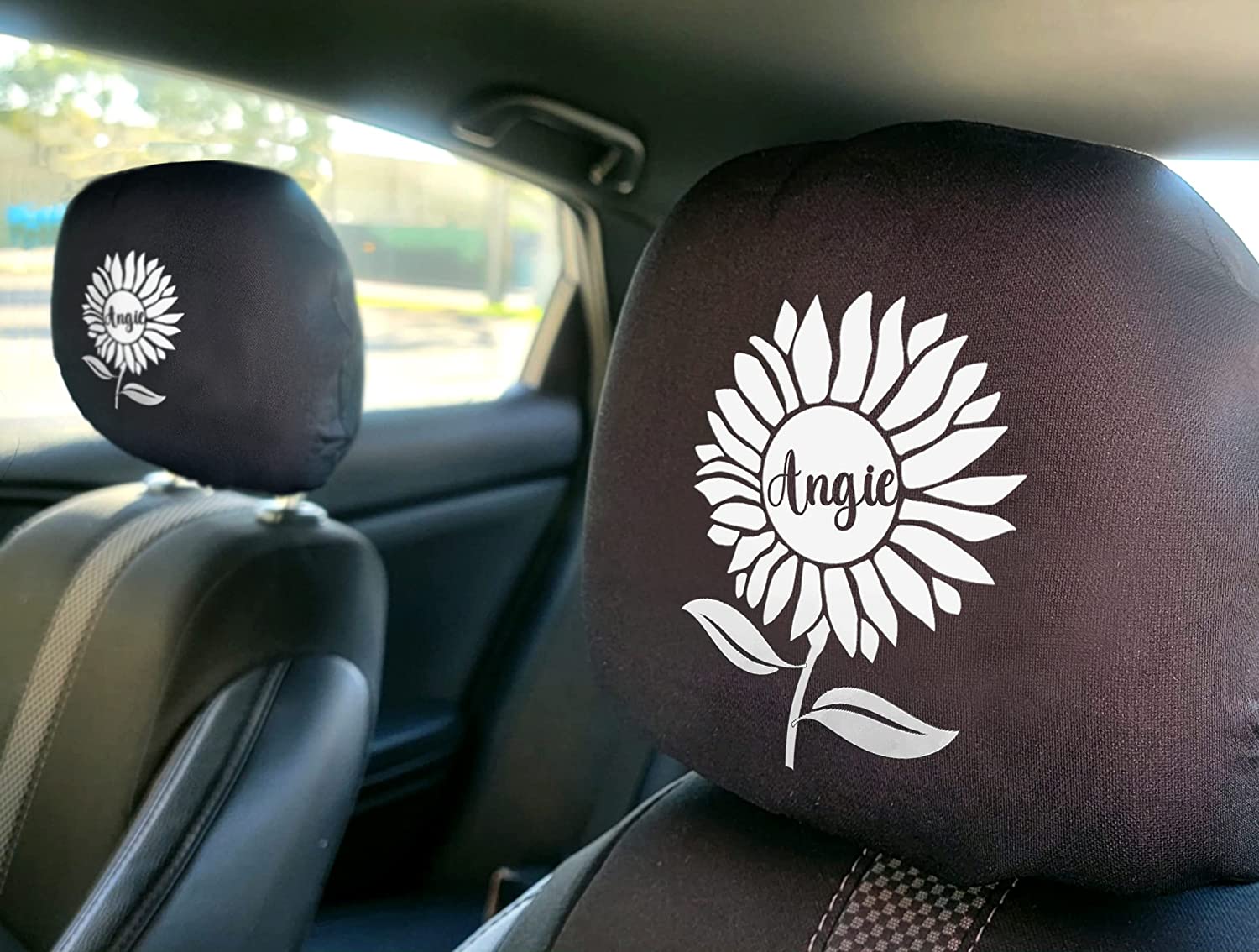 Yupbizauto Personalized Personalized Vinyl Heat Transfer Sunflower Logo Auto Truck SUV Car Seat Headrest Cover Accessory - Yupbizauto