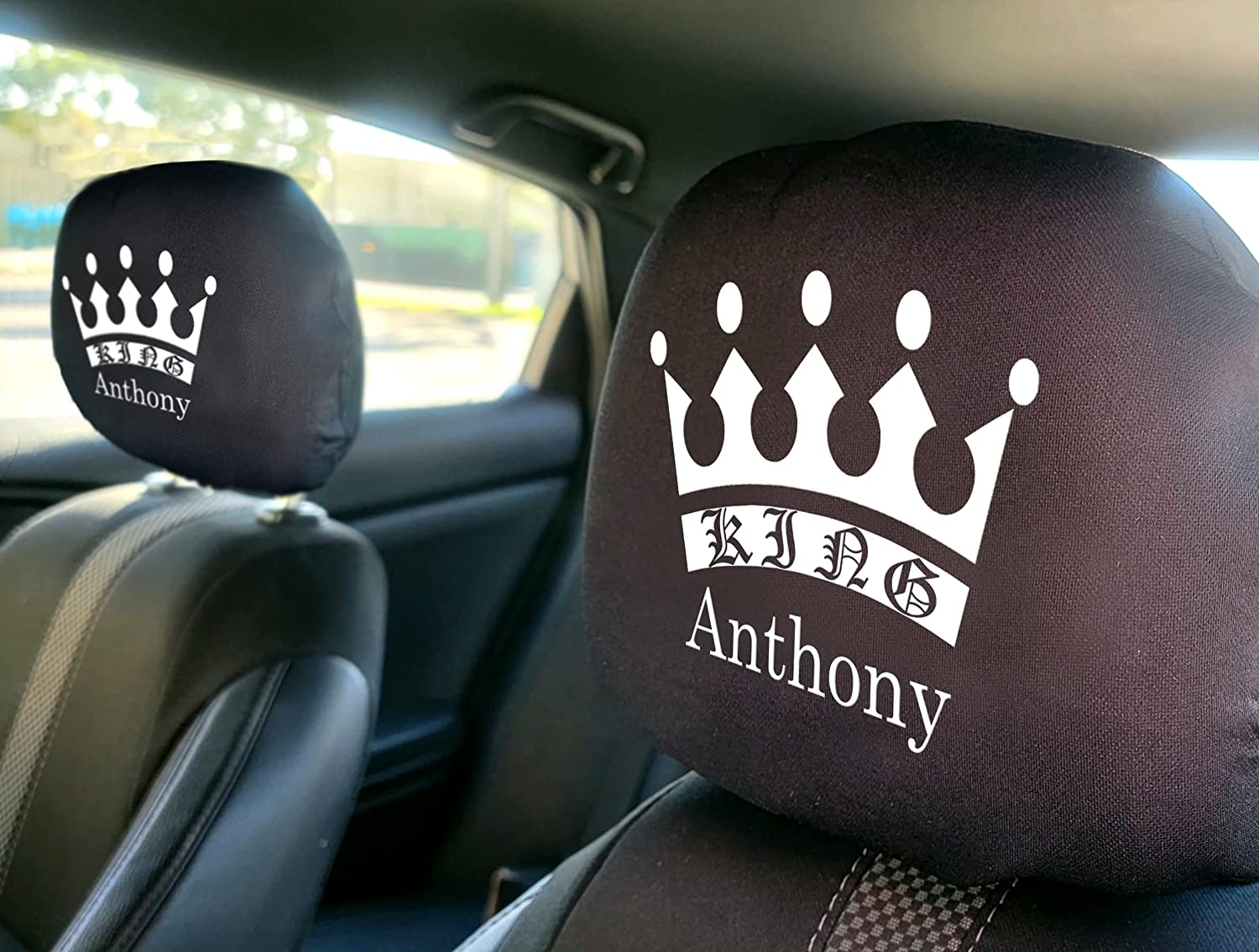 YupbizAuto Personalized Personalized Vinyl Heat Transfer Vinyl King Logo Auto Truck SUV Car Seat Headrest Cover Accessory - Yupbizauto