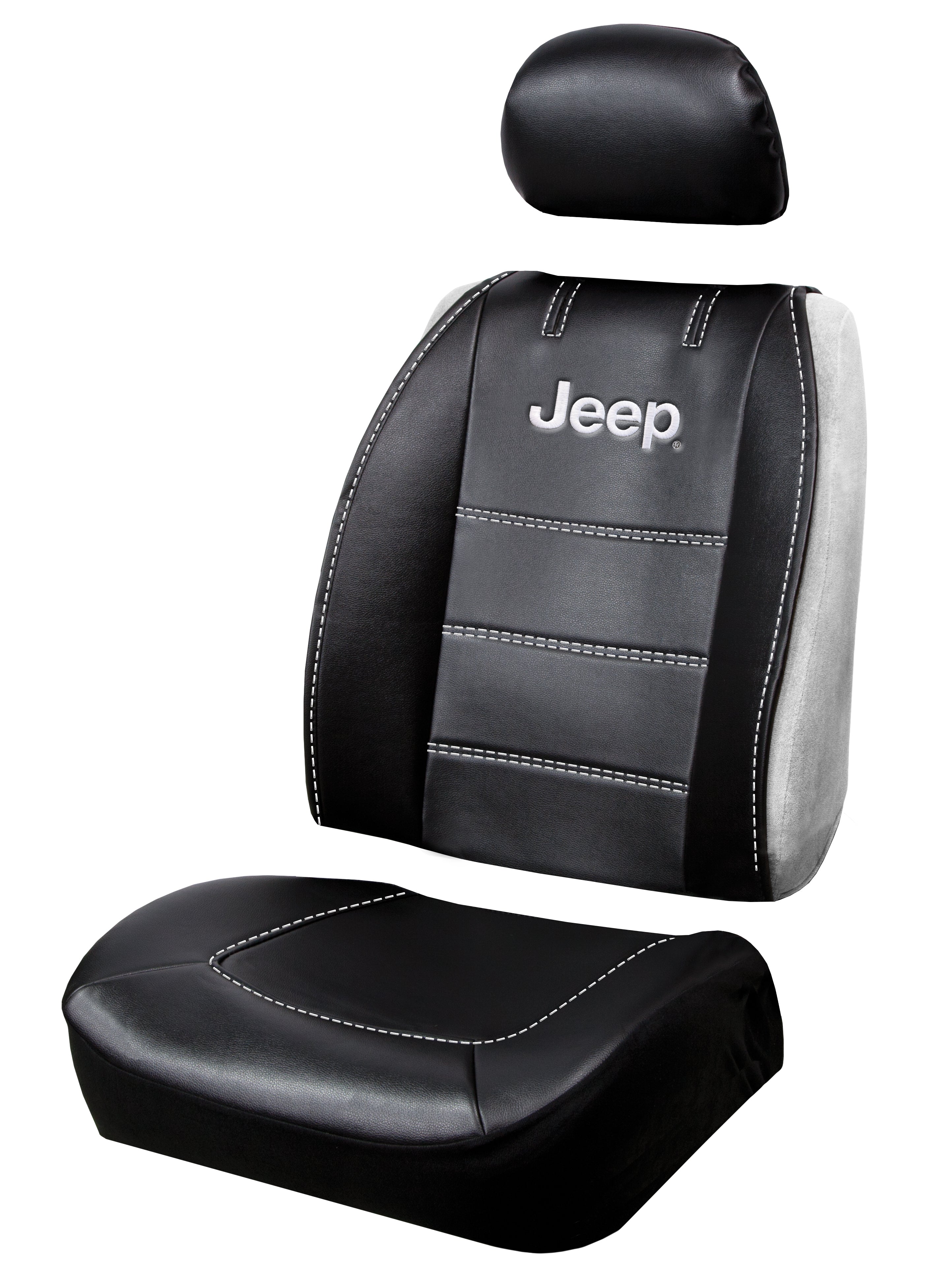 Pair of Plasticolor Premium 3 Piece Sideless Car Truck or SUV Seat Cover with JEEP Logo and Cargo Pocket Compatible with JEEP - Yupbizauto