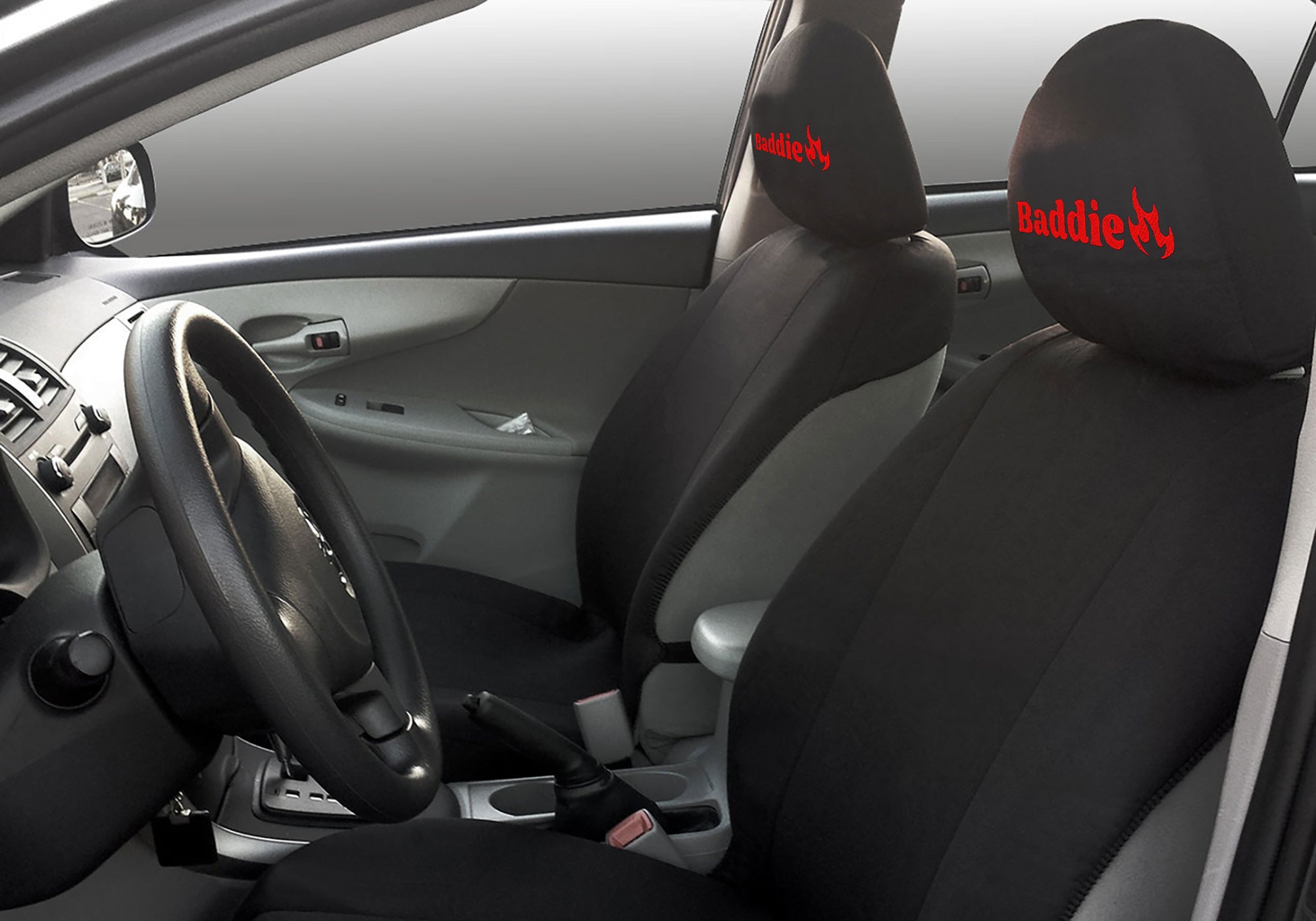 Baddie design headrest cover installed image