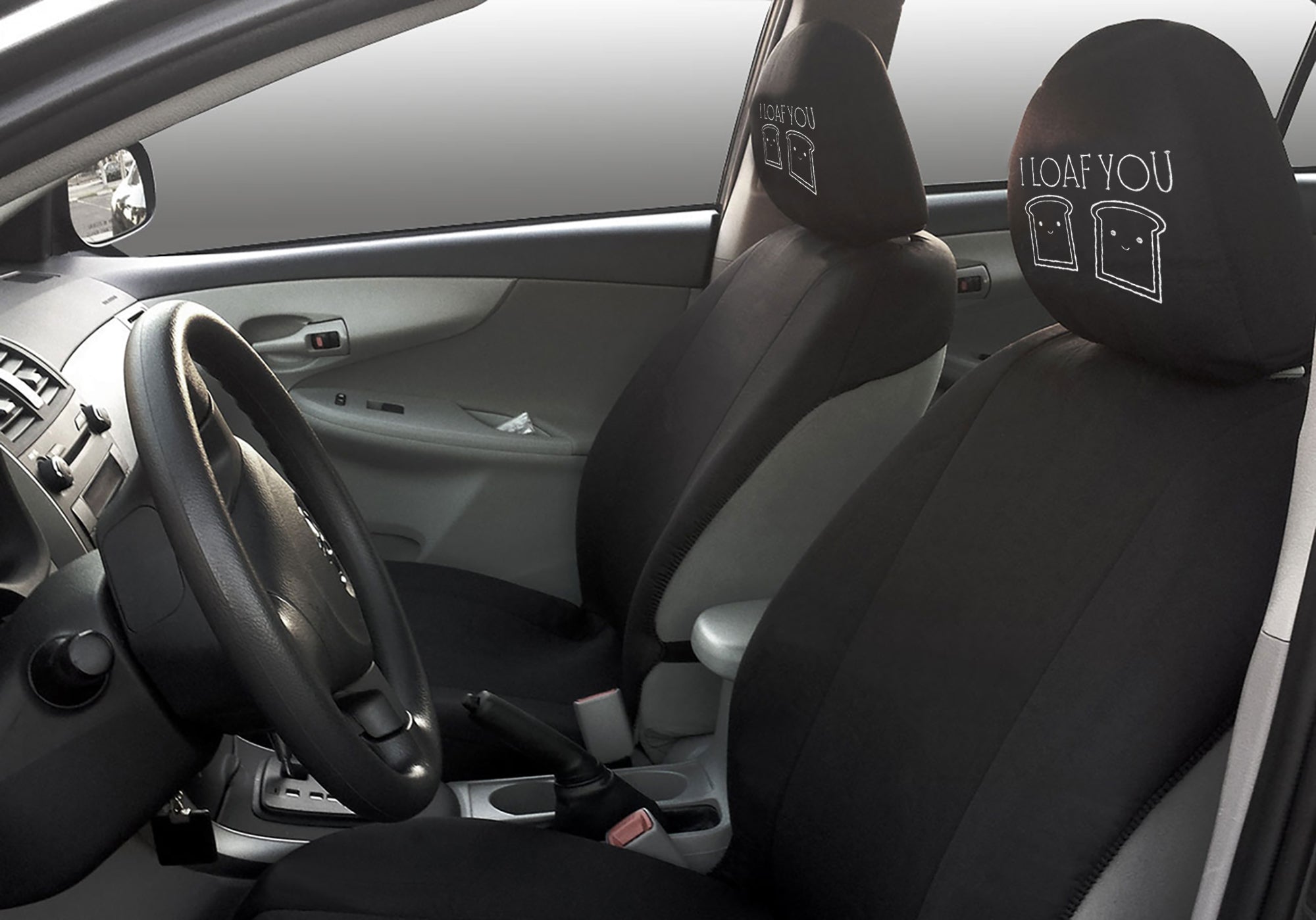 I Loaf You design headrest cover installed image