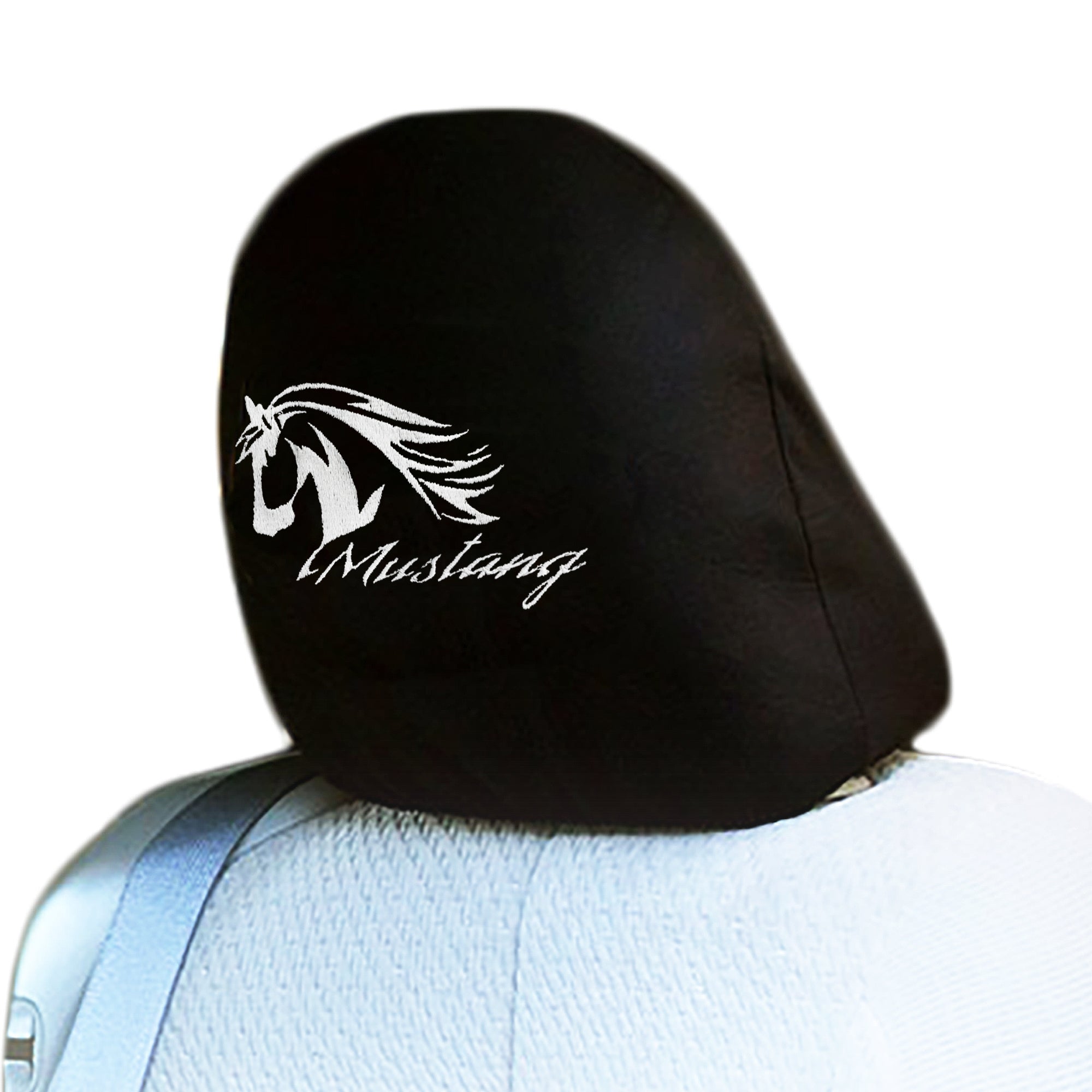 Embroidery Mustang Logo Design Auto Truck SUV Car Seat Headrest Cover Accessory 1 Piece - Yupbizauto