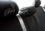 Embroidery Silver Glitter Bling Logo Design Auto Truck SUV Car Seat Headrest Cover Accessory 1 Pair - Yupbizauto