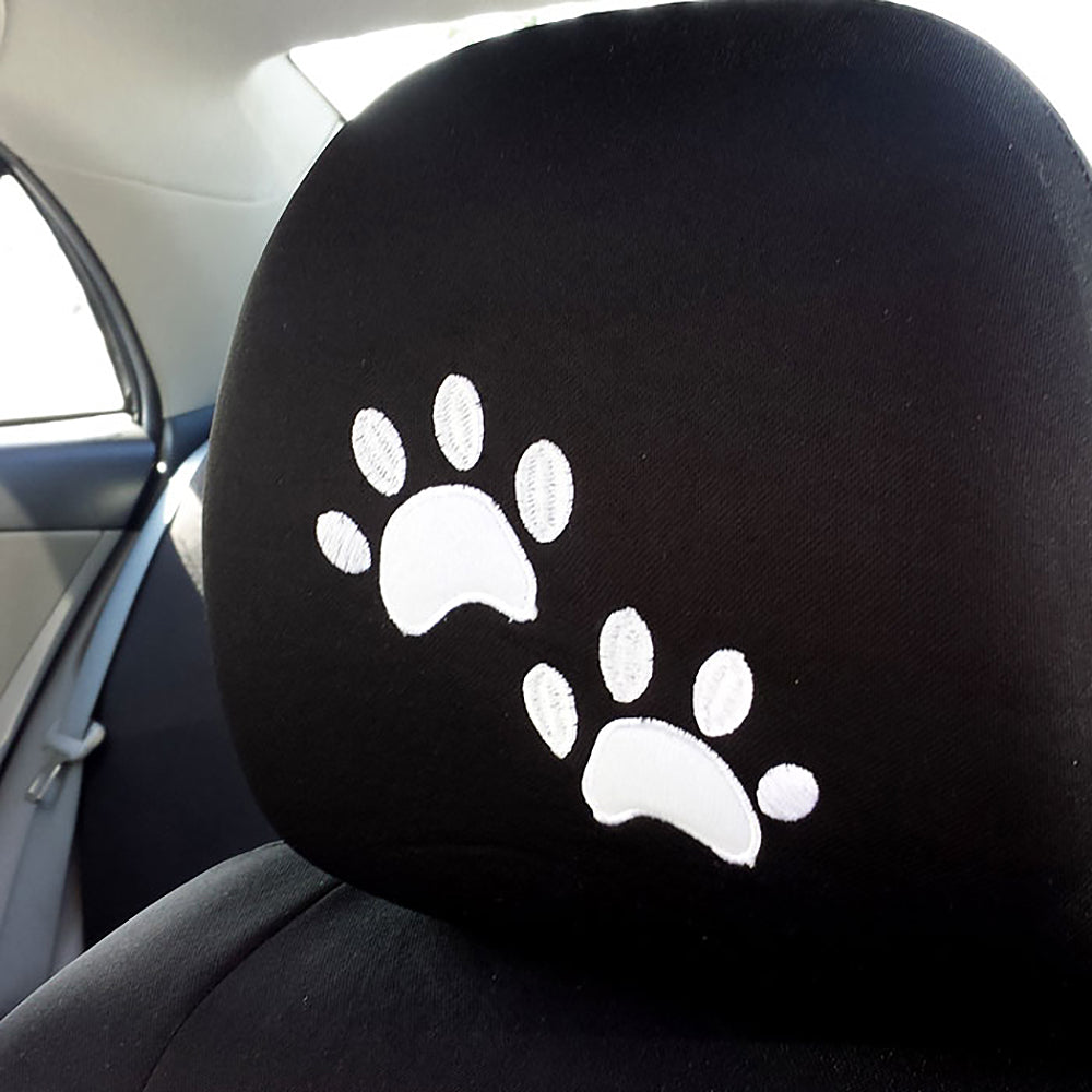 Embroidery White Paw Logo Design Auto Truck SUV Car Seat Headrest Cover Accessory 1 Piece - Yupbizauto