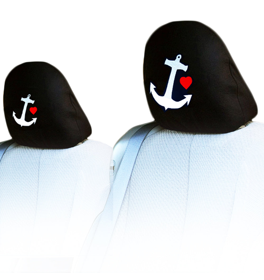 Embroidery Navy Anchor Logo Design Auto Truck SUV Car Seat Headrest Cover Accessory 1 Pair - Yupbizauto