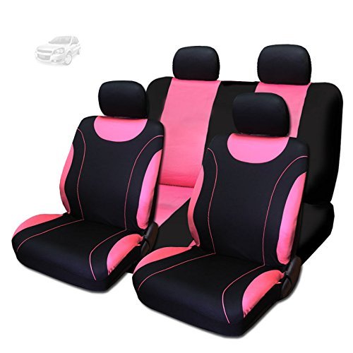 Yupbizauto New 8 Pieces Flat Cloth Sleek Design Black and Pink Front and Rear Car Seat Covers Set for Women Universal Size - Yupbizauto
