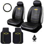 Pair of Plasticolor Premium 3 Piece Sideless Car Truck or SUV Seat Cover with Chevrolet Logo, Floor Mats and Steering  Wheel Cover Set Compatible with Chevrolet - Yupbizauto