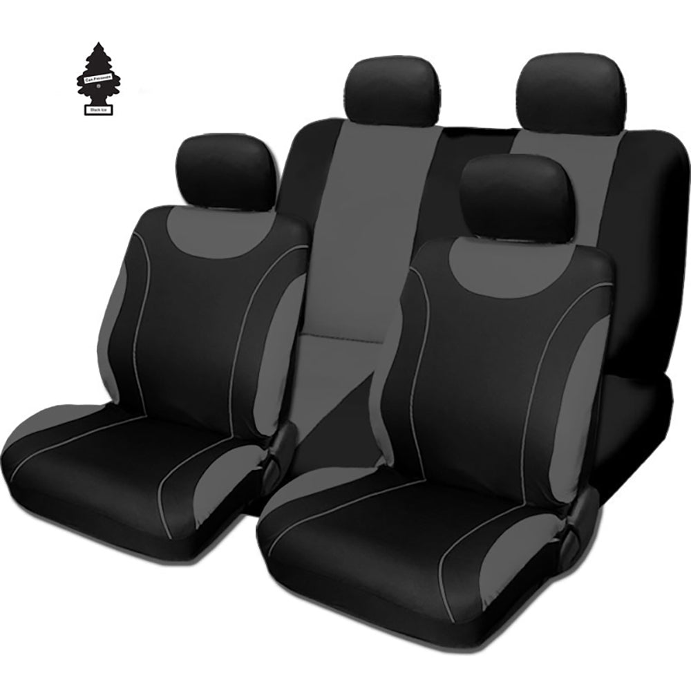 New Universal Size Car Truck Seat Covers Black and Grey Polyester Flat Cloth Front and Rear Full Set with Gift - Yupbizauto