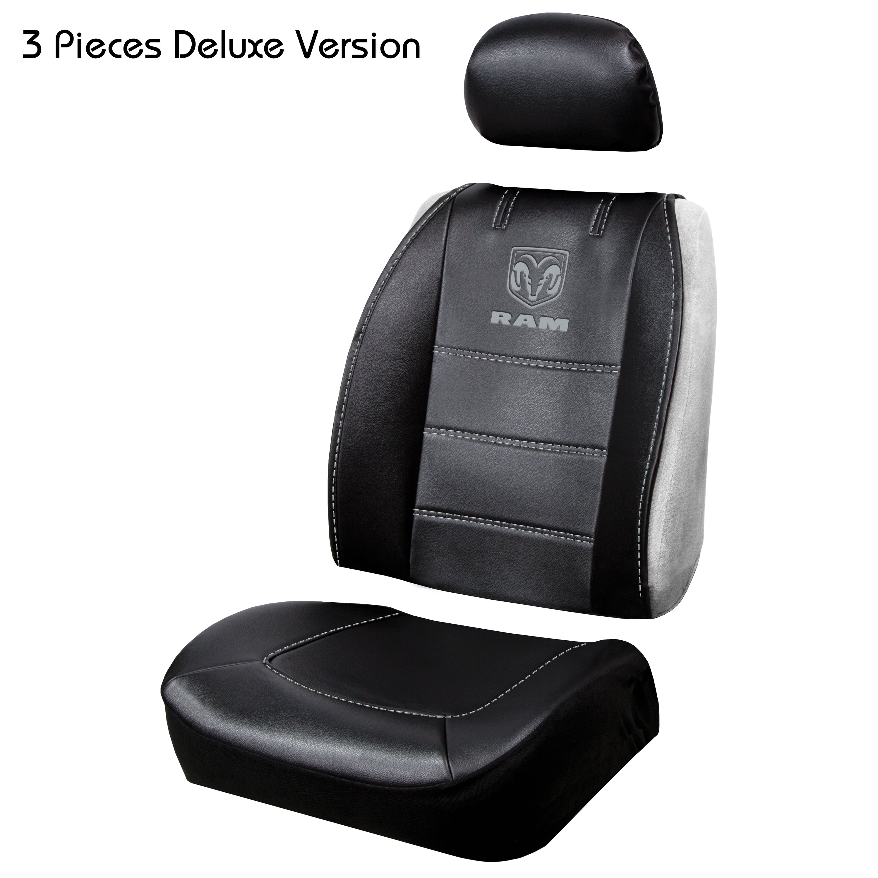 Pair of Plasticolor Premium 3 Piece Sideless Car Truck or SUV Seat Cover with RAM Logo and Cargo Pocket Compatible with RAM - Yupbizauto