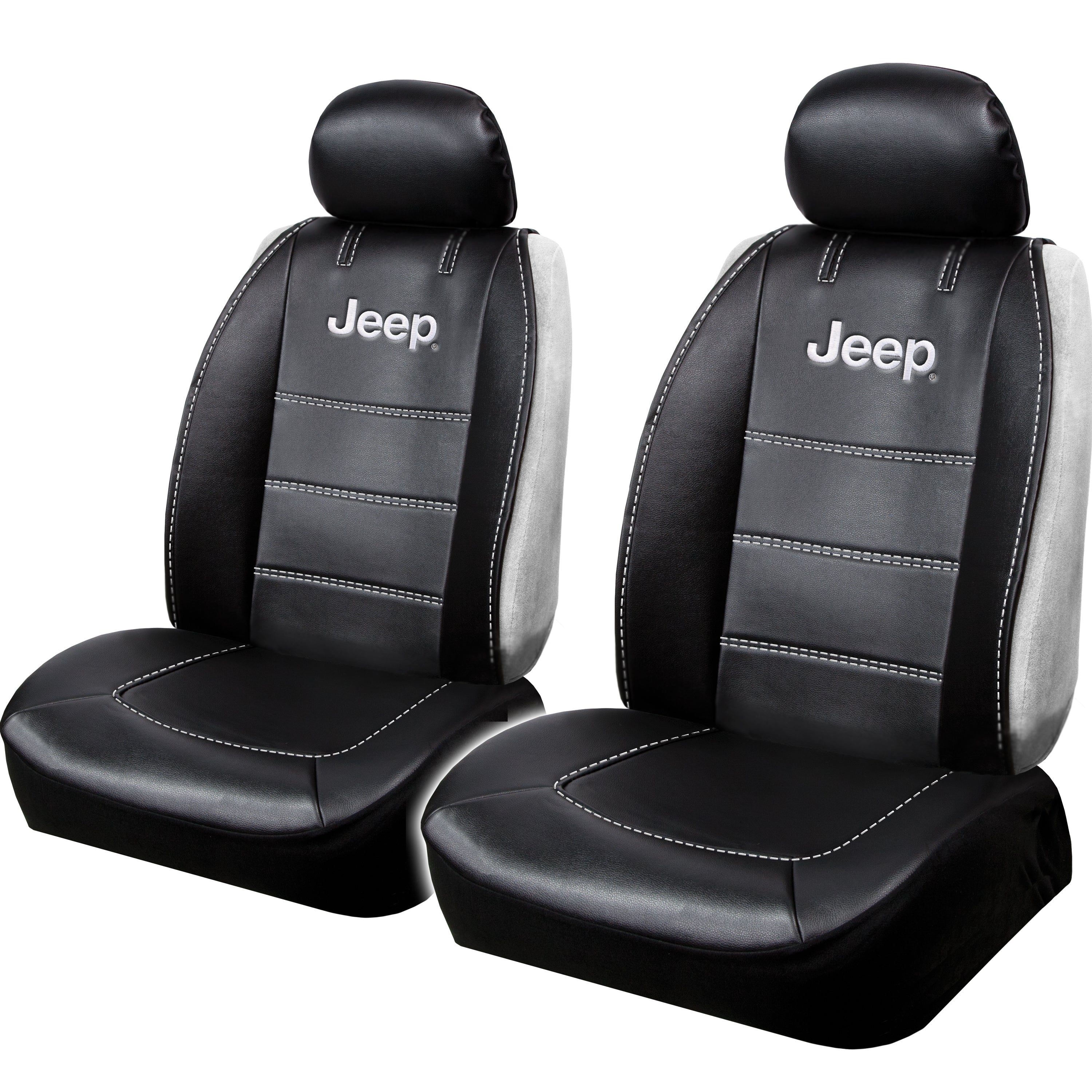 Pair of Plasticolor Premium 3 Piece Sideless Car Truck or SUV Seat Cover with JEEP Logo and Cargo Pocket Compatible with JEEP - Yupbizauto