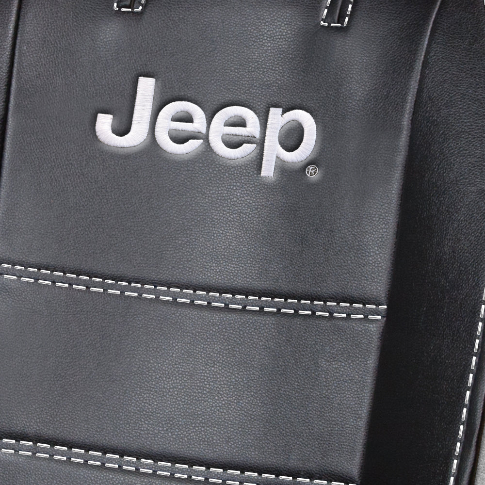 Pair of Plasticolor Premium 3 Piece Sideless Car Truck or SUV Seat Cover with JEEP Logo and Cargo Pocket Compatible with JEEP - Yupbizauto