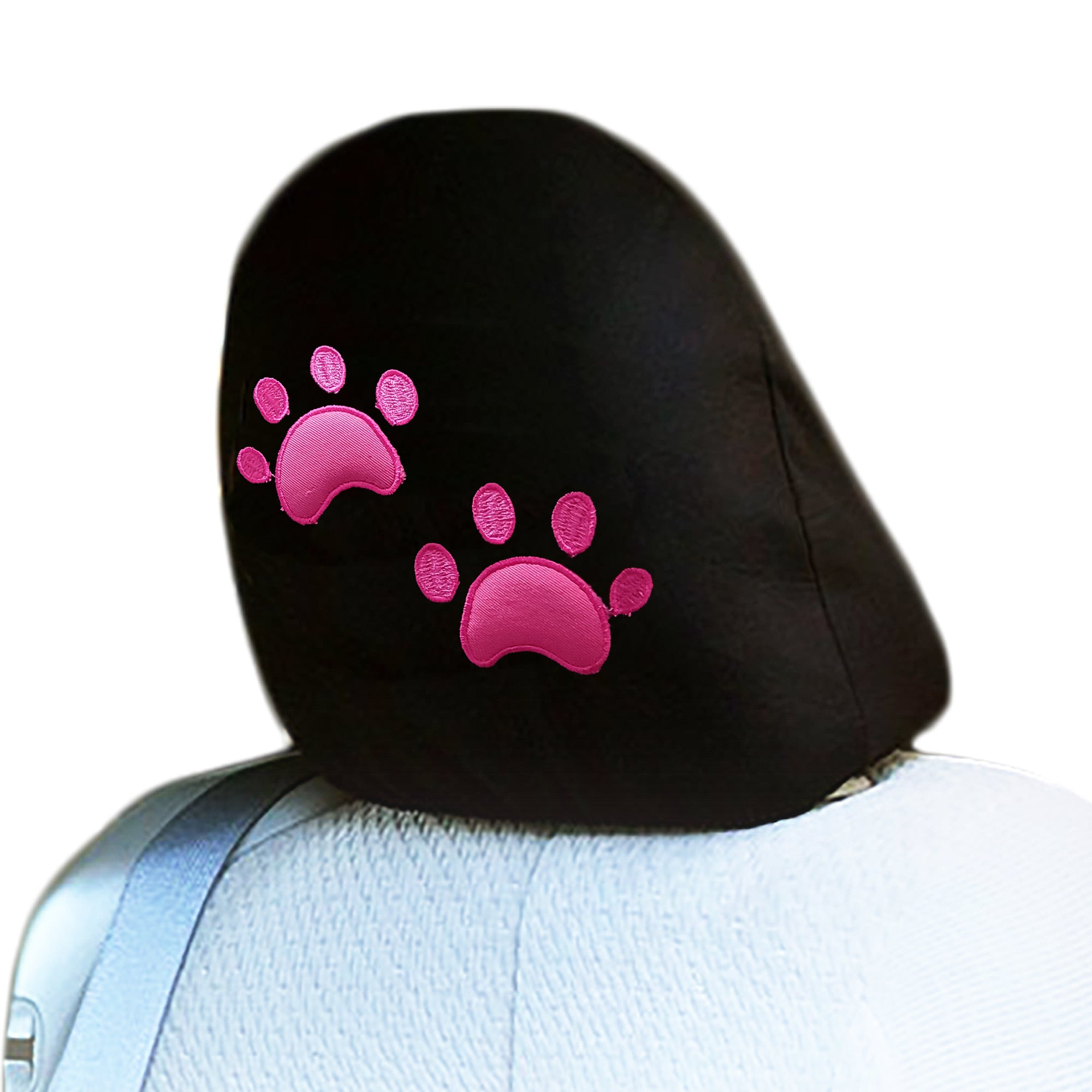 Embroidery Pink Paw Logo Design Auto Truck SUV Car Seat Headrest Cover Accessory 1 Piece - Yupbizauto