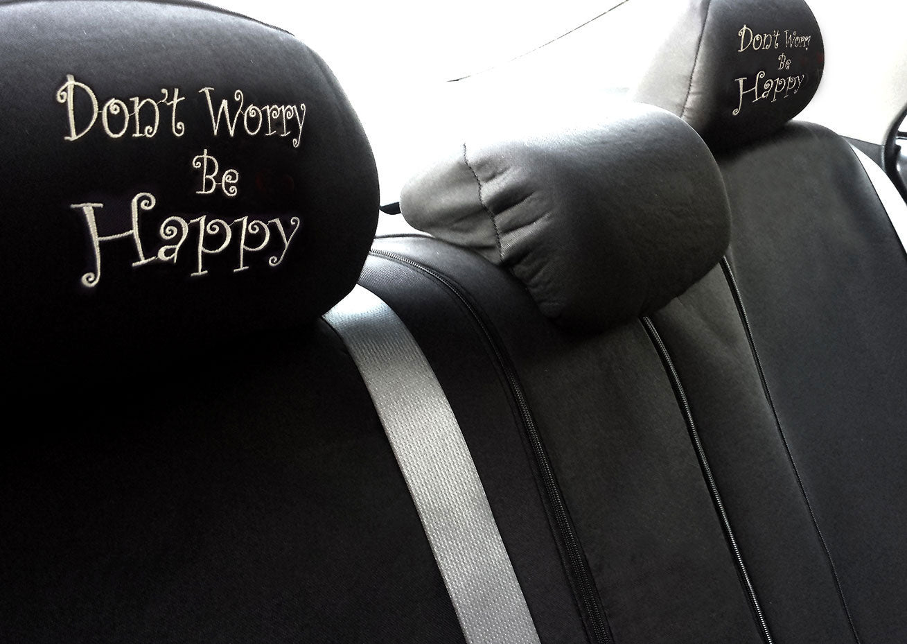 Embroidery Don't Worry Be Happy Logo Design Auto Truck SUV Car Seat Headrest Cover Accessory 1 Piece - Yupbizauto