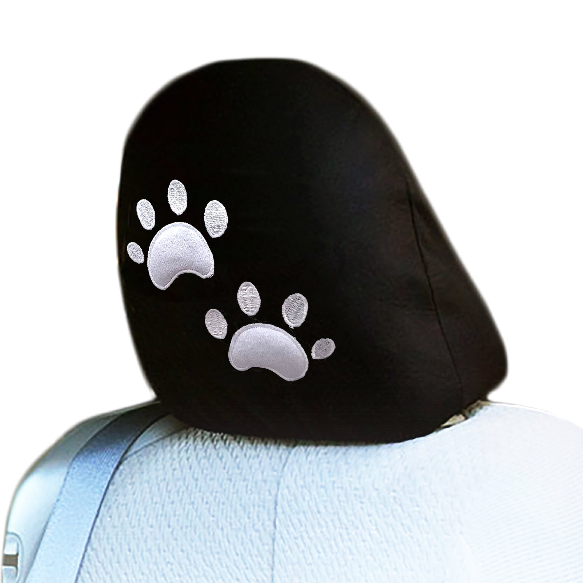 Embroidery White Paw Logo Design Auto Truck SUV Car Seat Headrest Cover Accessory 1 Piece - Yupbizauto